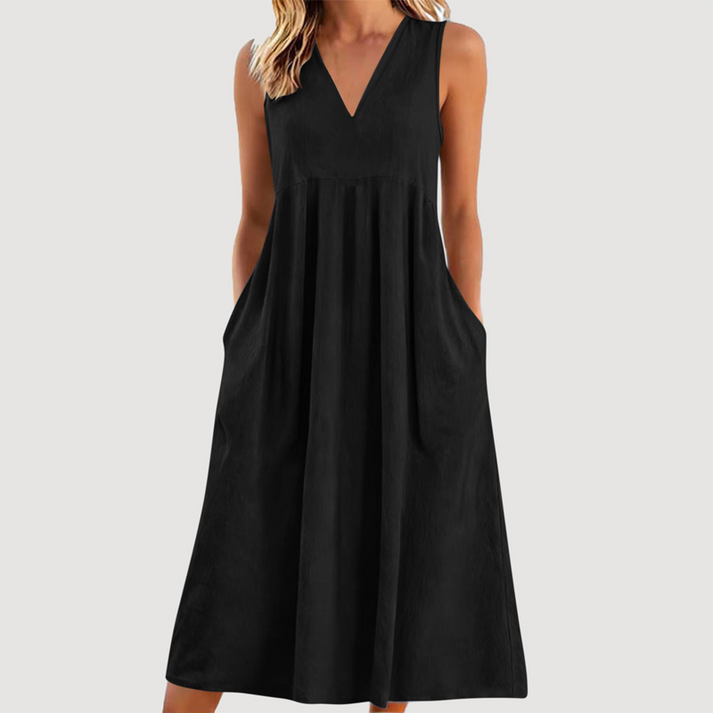 Milanie | Midi Dress with V Neck and Pockets