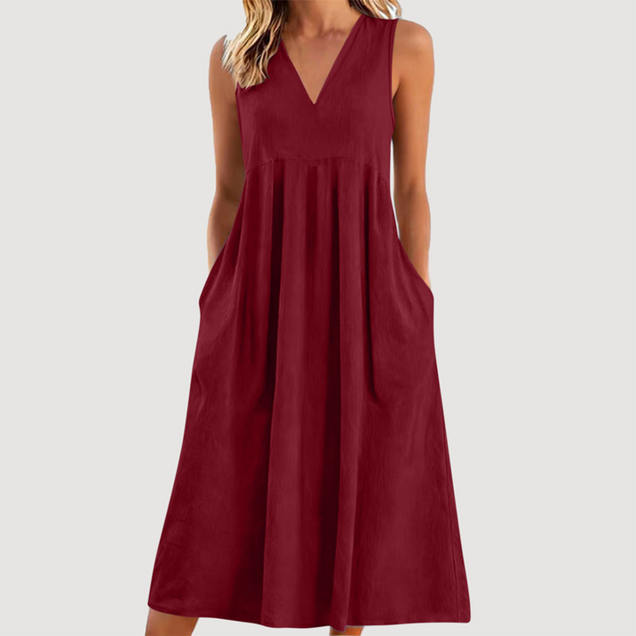 Milanie | Midi Dress with V Neck and Pockets