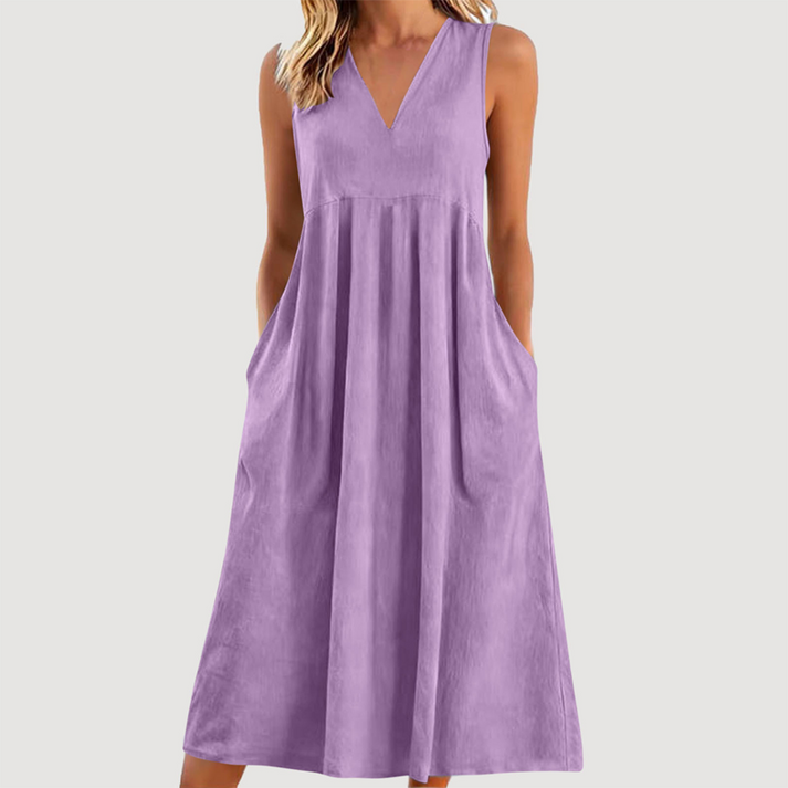 Milanie | Midi Dress with V Neck and Pockets