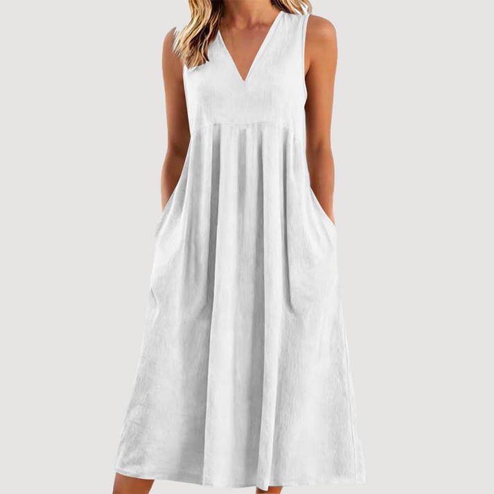 Milanie | Midi Dress with V Neck and Pockets
