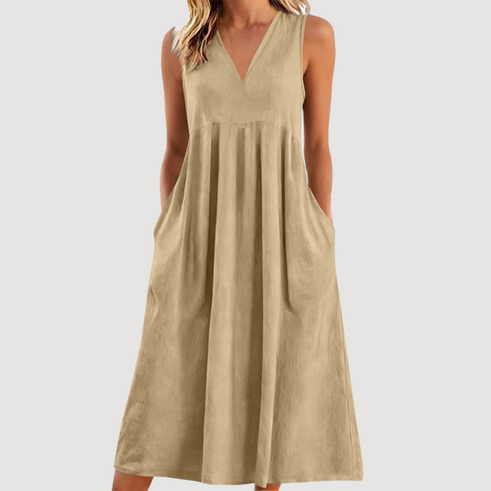 Milanie | Midi Dress with V Neck and Pockets