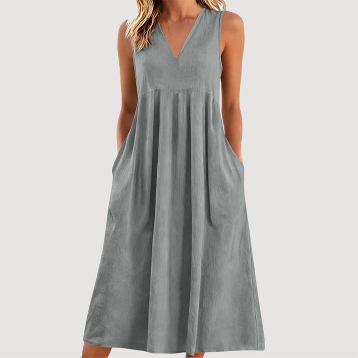 Milanie | Midi Dress with V Neck and Pockets
