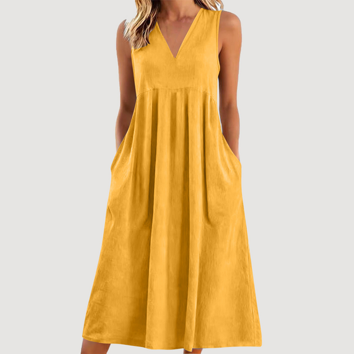 Milanie | Midi Dress with V Neck and Pockets
