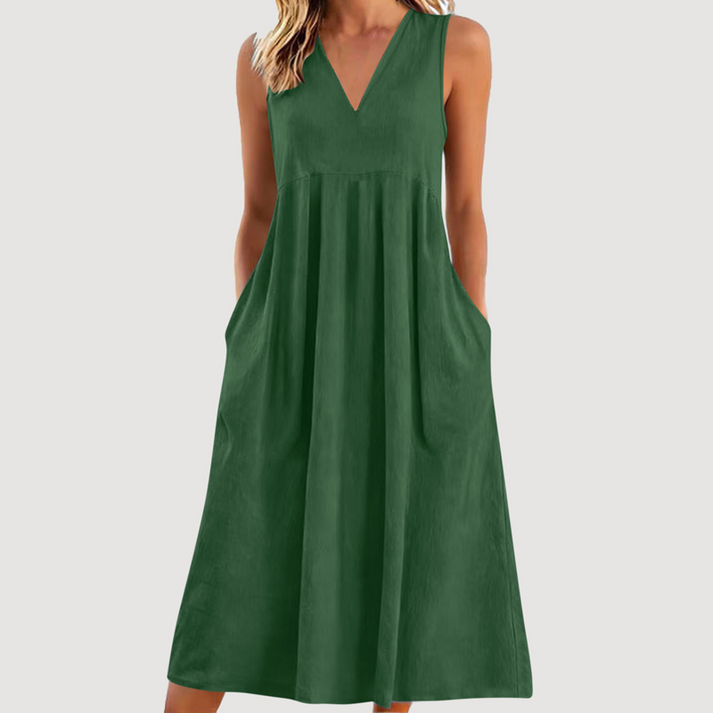 Milanie | Midi Dress with V Neck and Pockets