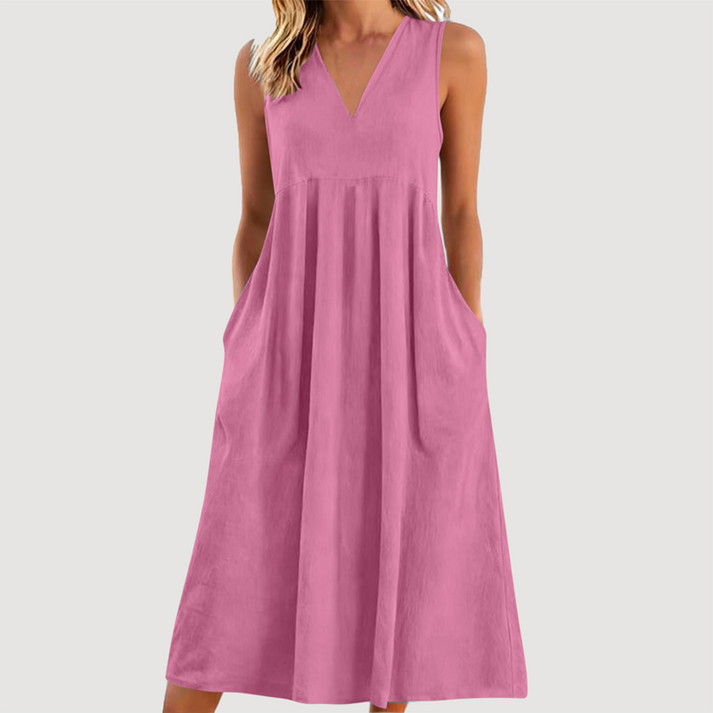 Milanie | Midi Dress with V Neck and Pockets