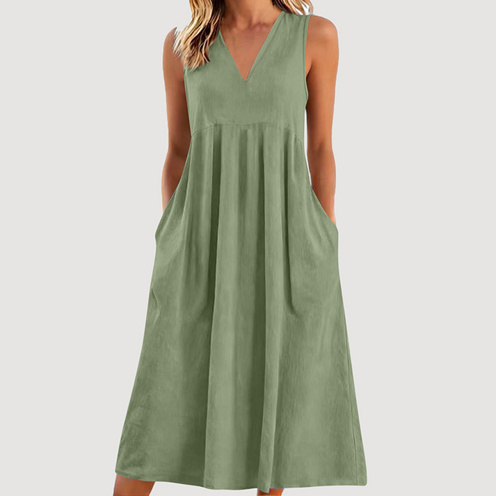 Milanie | Midi Dress with V Neck and Pockets