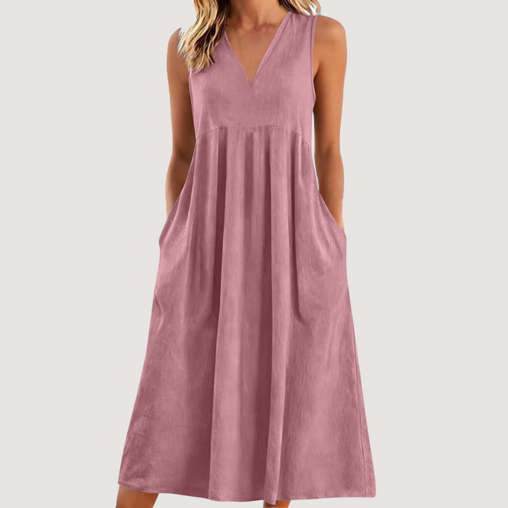 Milanie | Midi Dress with V Neck and Pockets