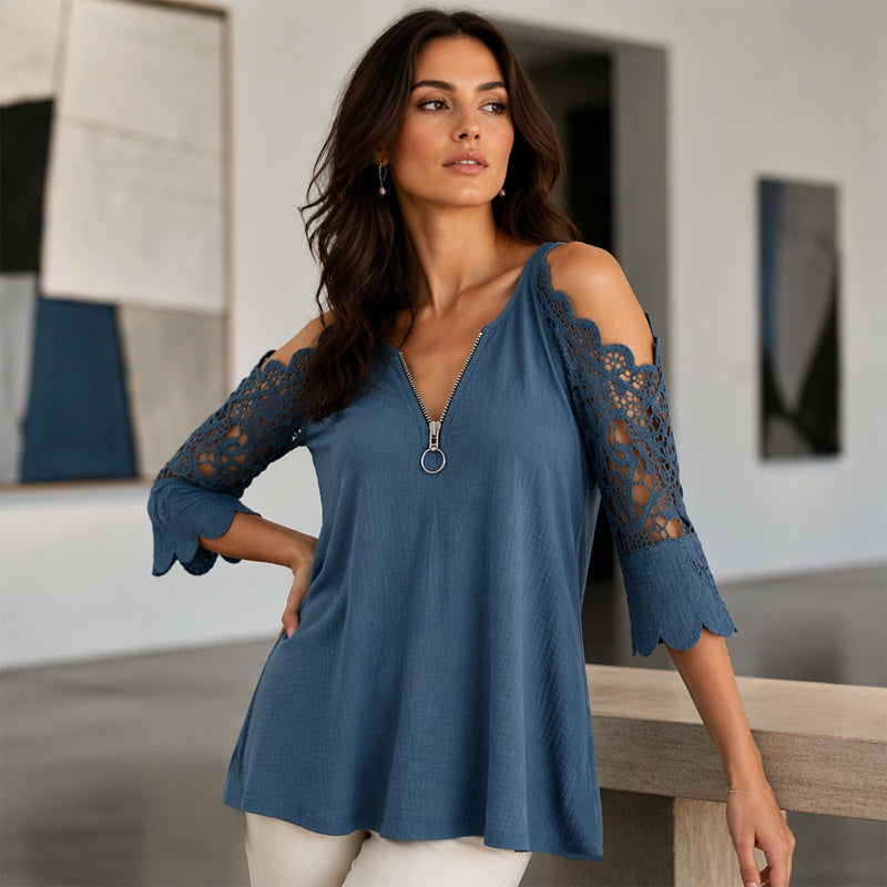 Palchuk | Blouse With Lace Cold Shoulder Sleeves