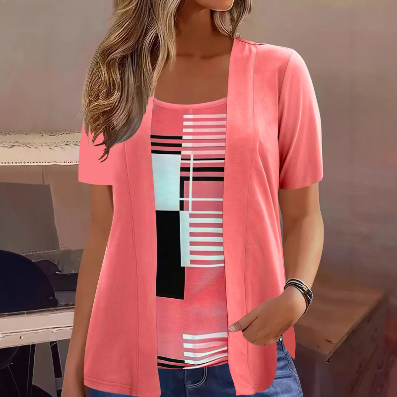 Thaminia | T Shirt with Geometric Print Layered Front