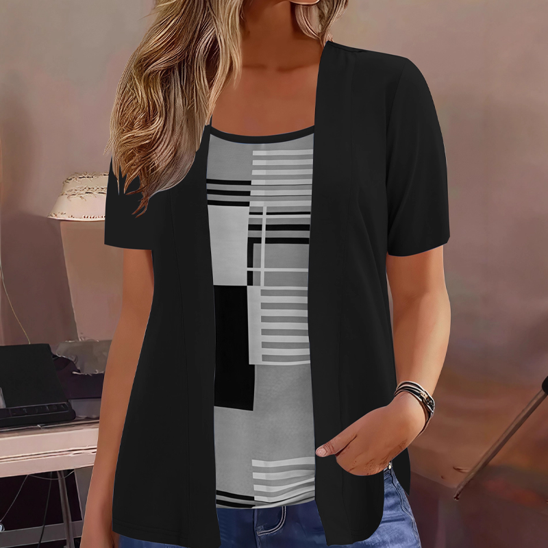Thaminia | T Shirt with Geometric Print Layered Front