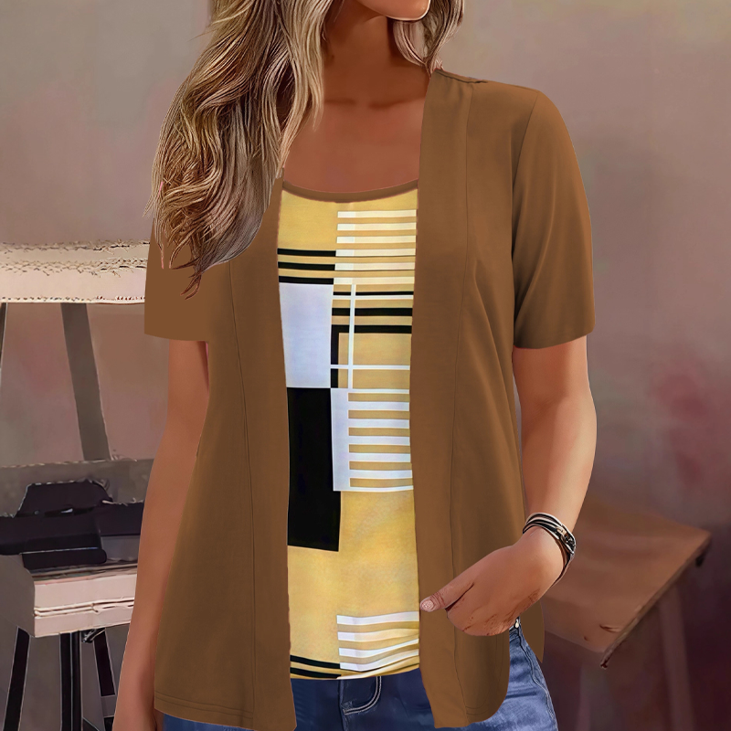 Thaminia | T Shirt with Geometric Print Layered Front