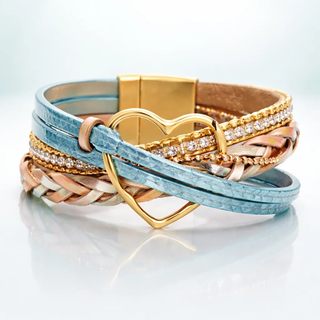 Reyn | Heart Charm Layered Leather Bracelet