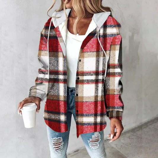 Katherina | Hooded Long Sleeve Check Overshirt Jacket