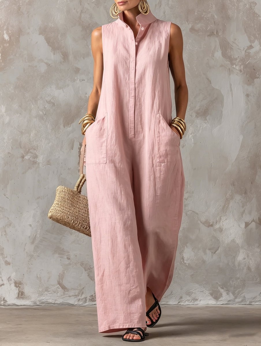 Salla | Jumpsuit Sleeveless Wide Leg Stand Collar Pockets
