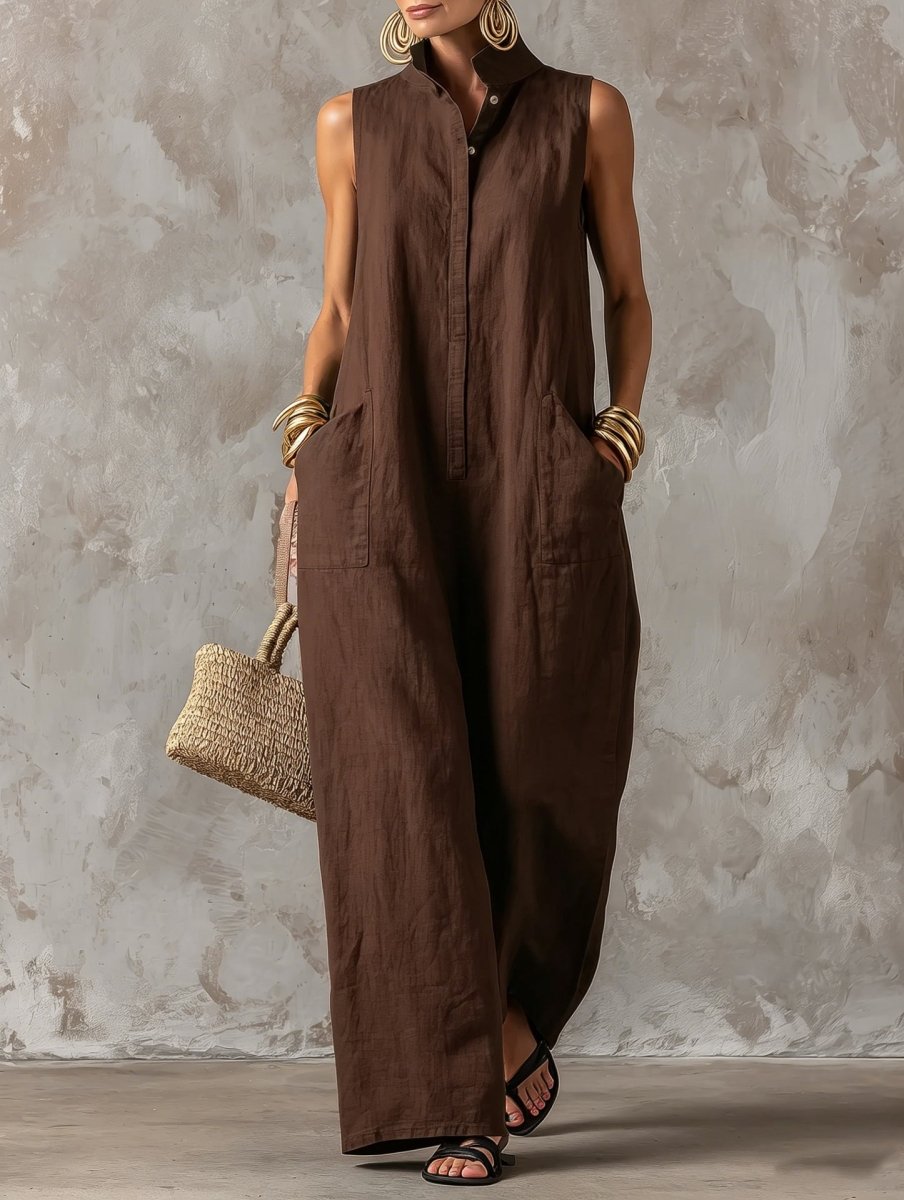 Salla | Jumpsuit Sleeveless Wide Leg Stand Collar Pockets