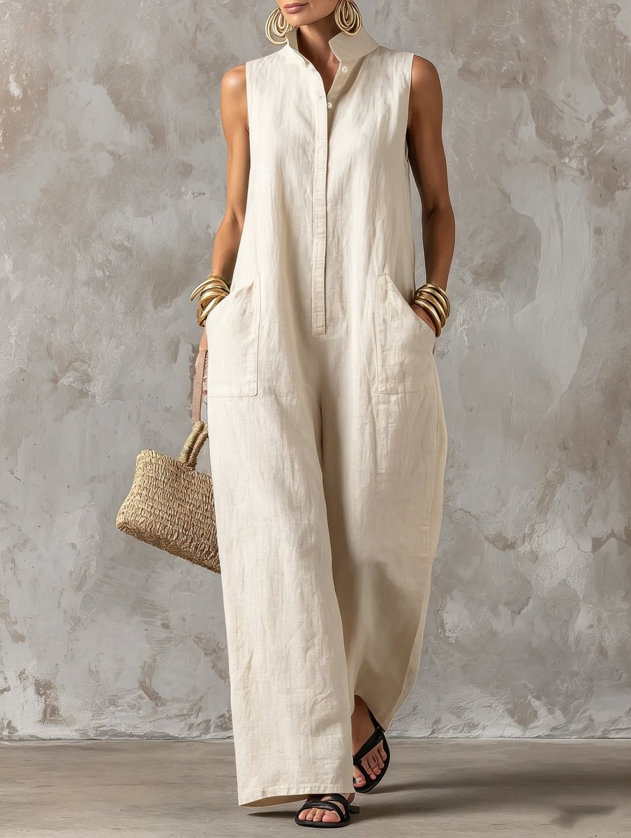 Salla | Jumpsuit Sleeveless Wide Leg Stand Collar Pockets