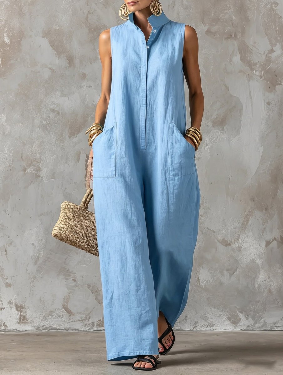 Salla | Jumpsuit Sleeveless Wide Leg Stand Collar Pockets