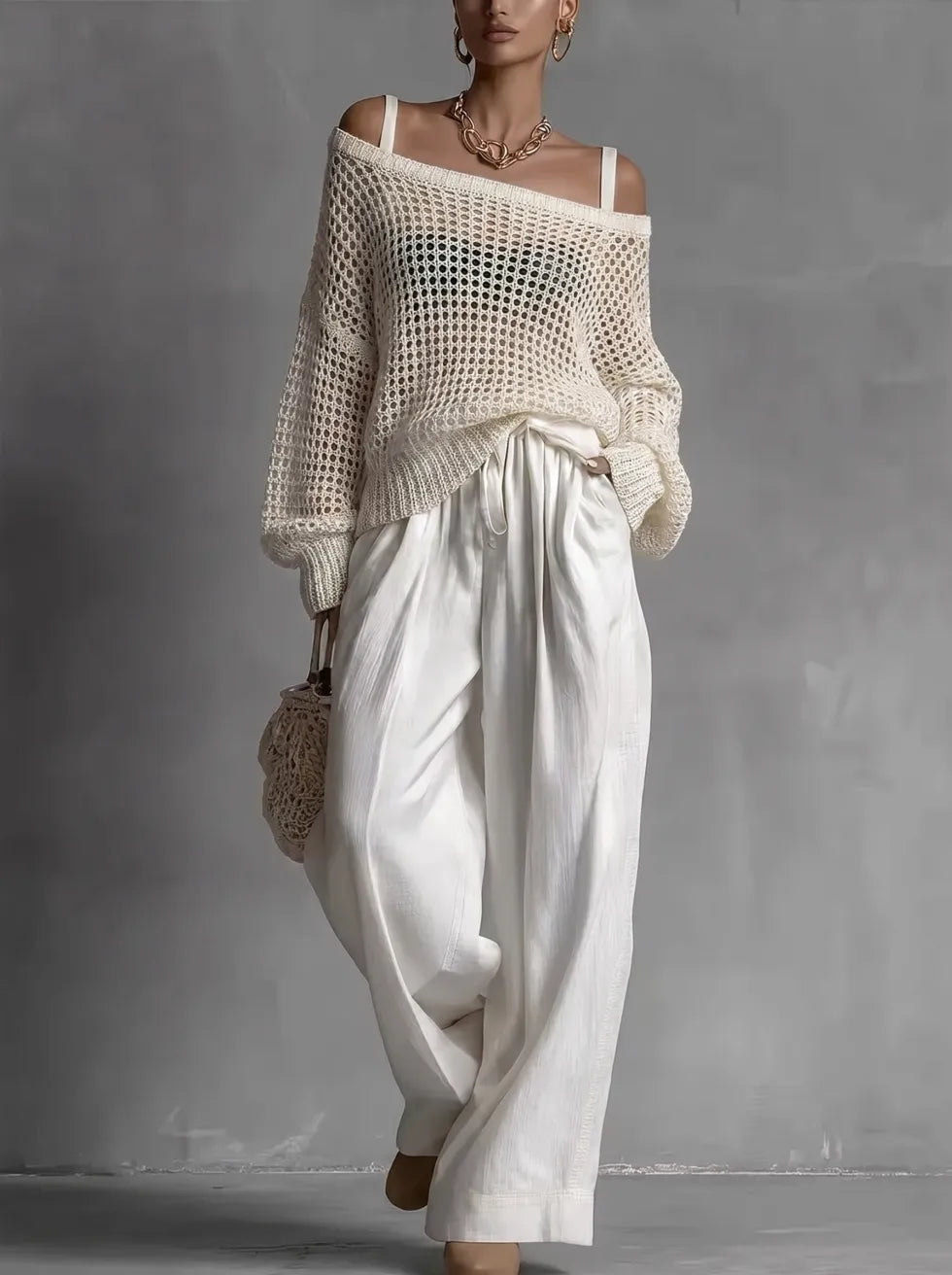 Shaneka | Off Shoulder Knitted Top Wide Leg Set