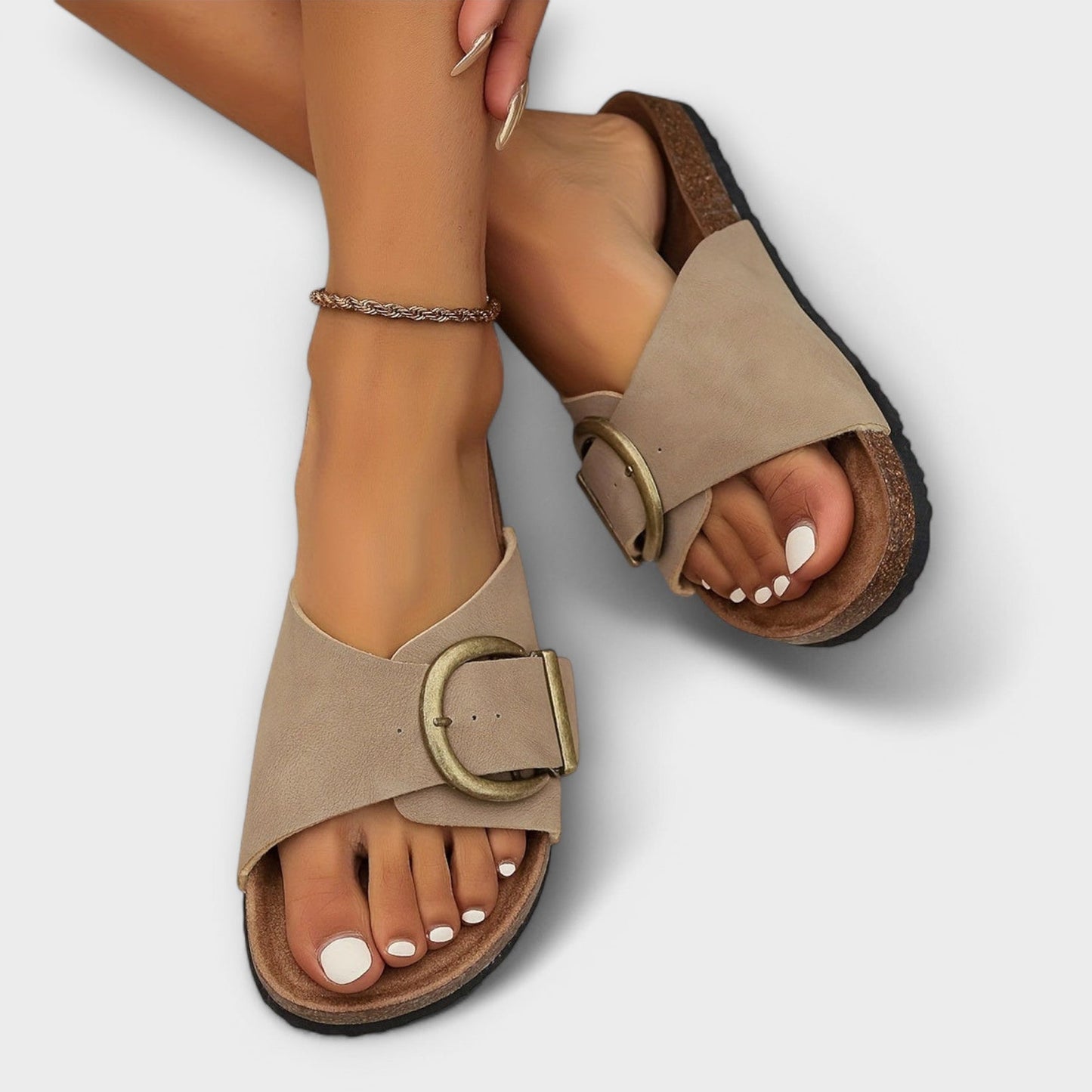 Nolia - Adjustable Buckle Strap Flat Slide Sandals