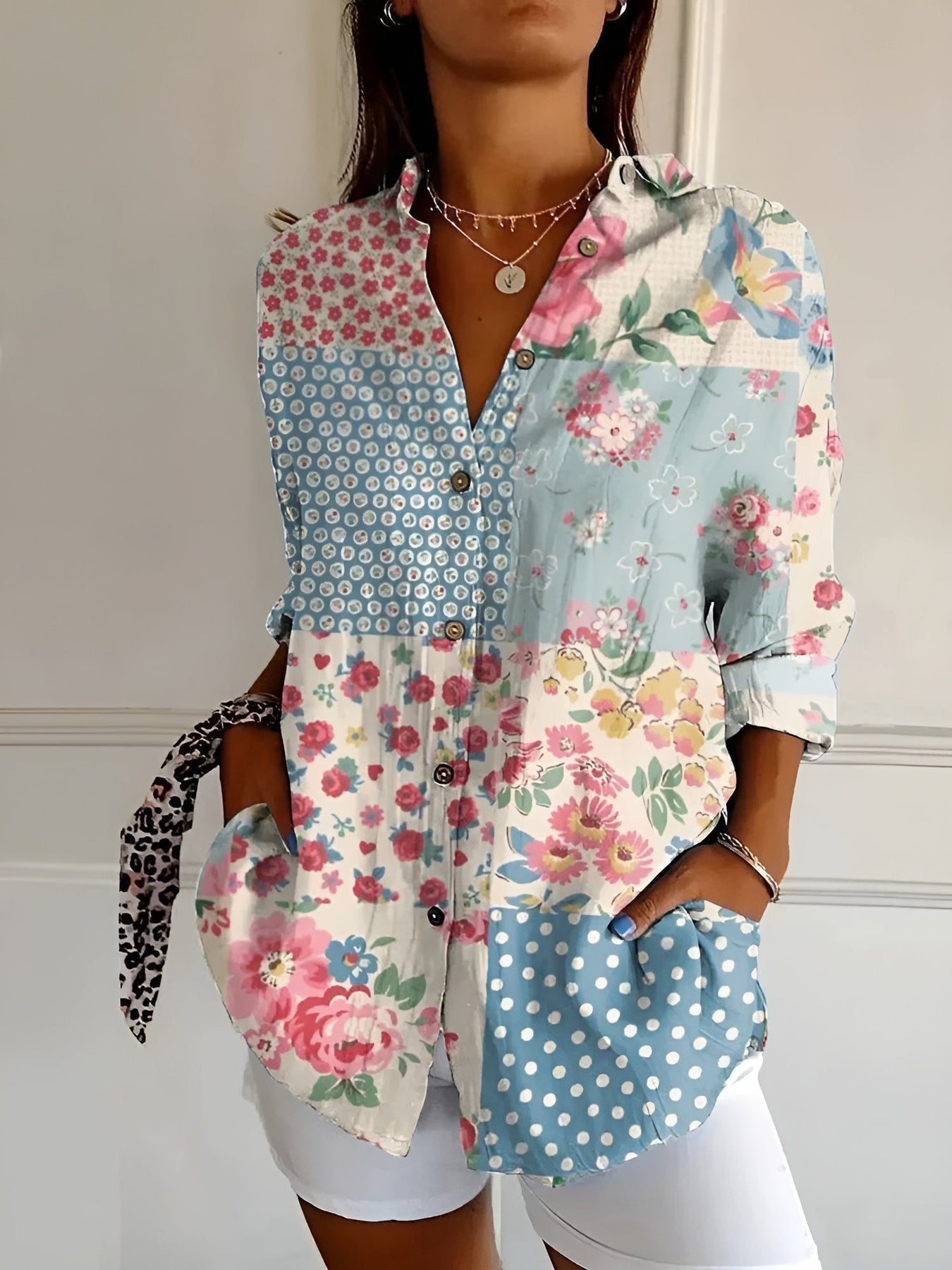 Brenda - Floral Print Long Sleeve Casual Blouse