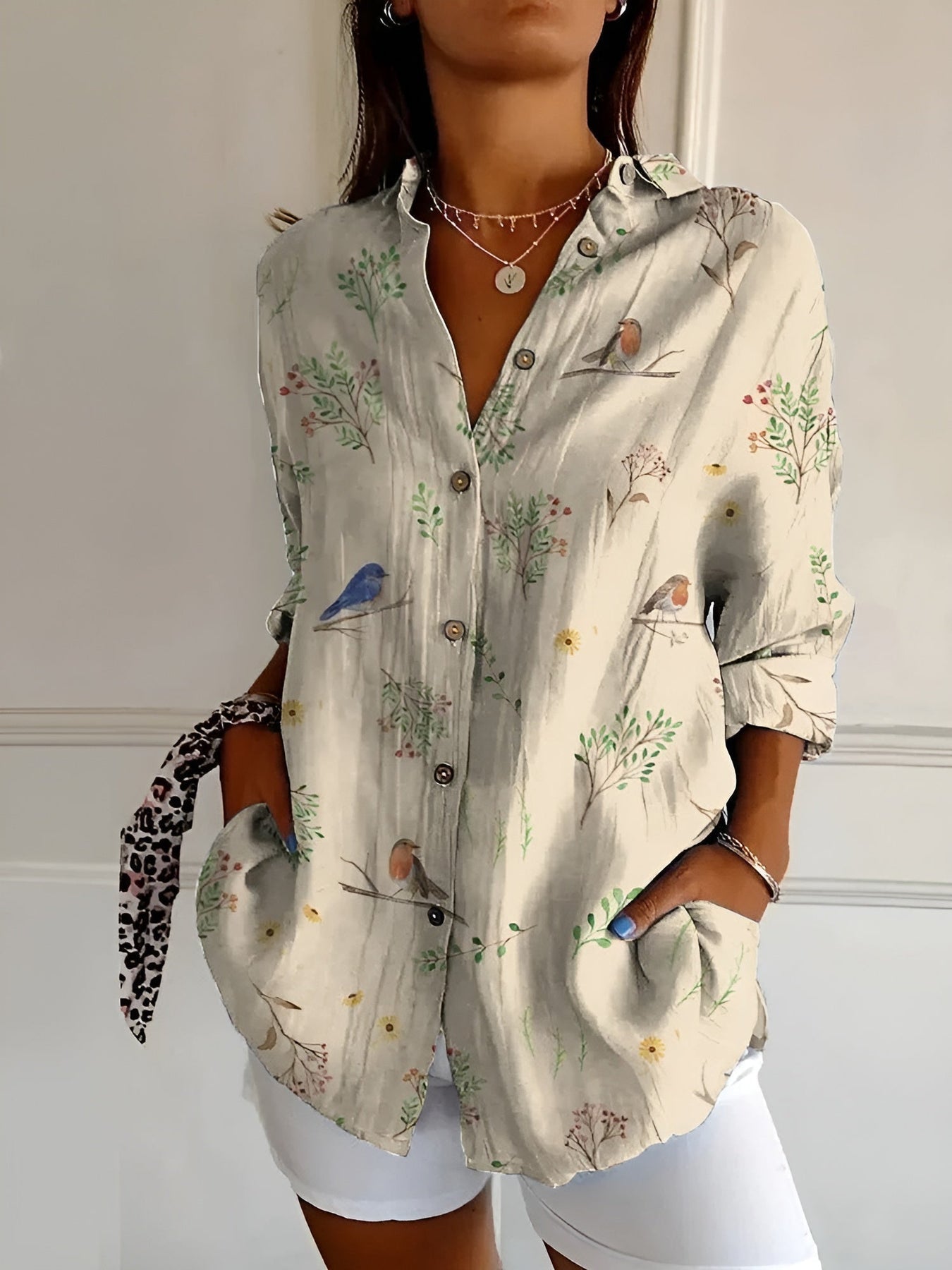 Brenda - Floral Print Long Sleeve Casual Blouse