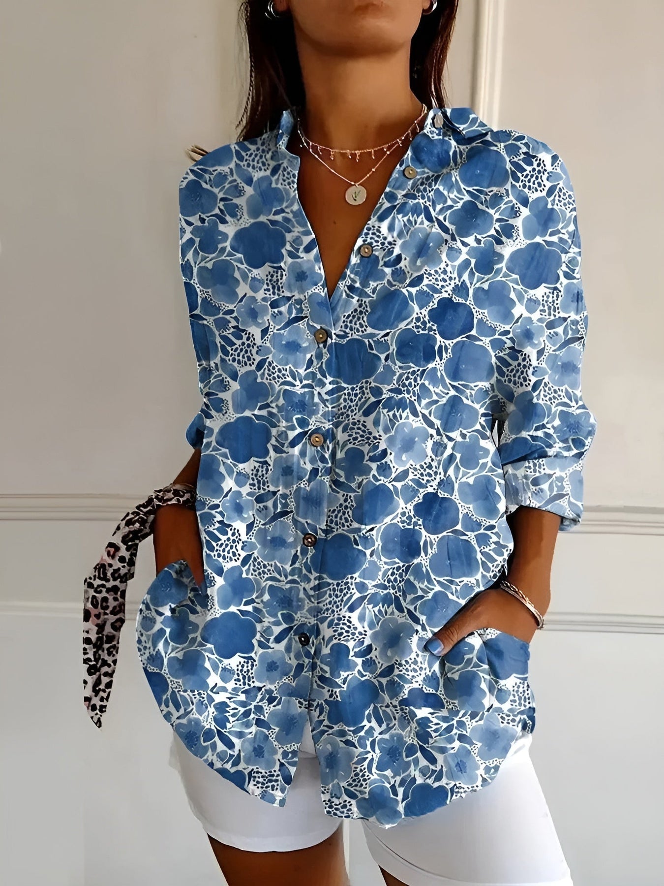 Brenda - Floral Print Long Sleeve Casual Blouse