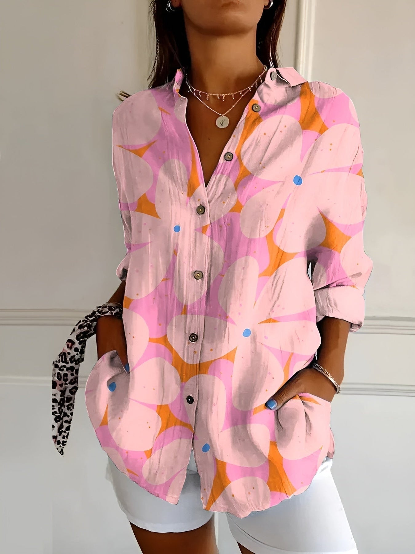 Brenda - Floral Print Long Sleeve Casual Blouse