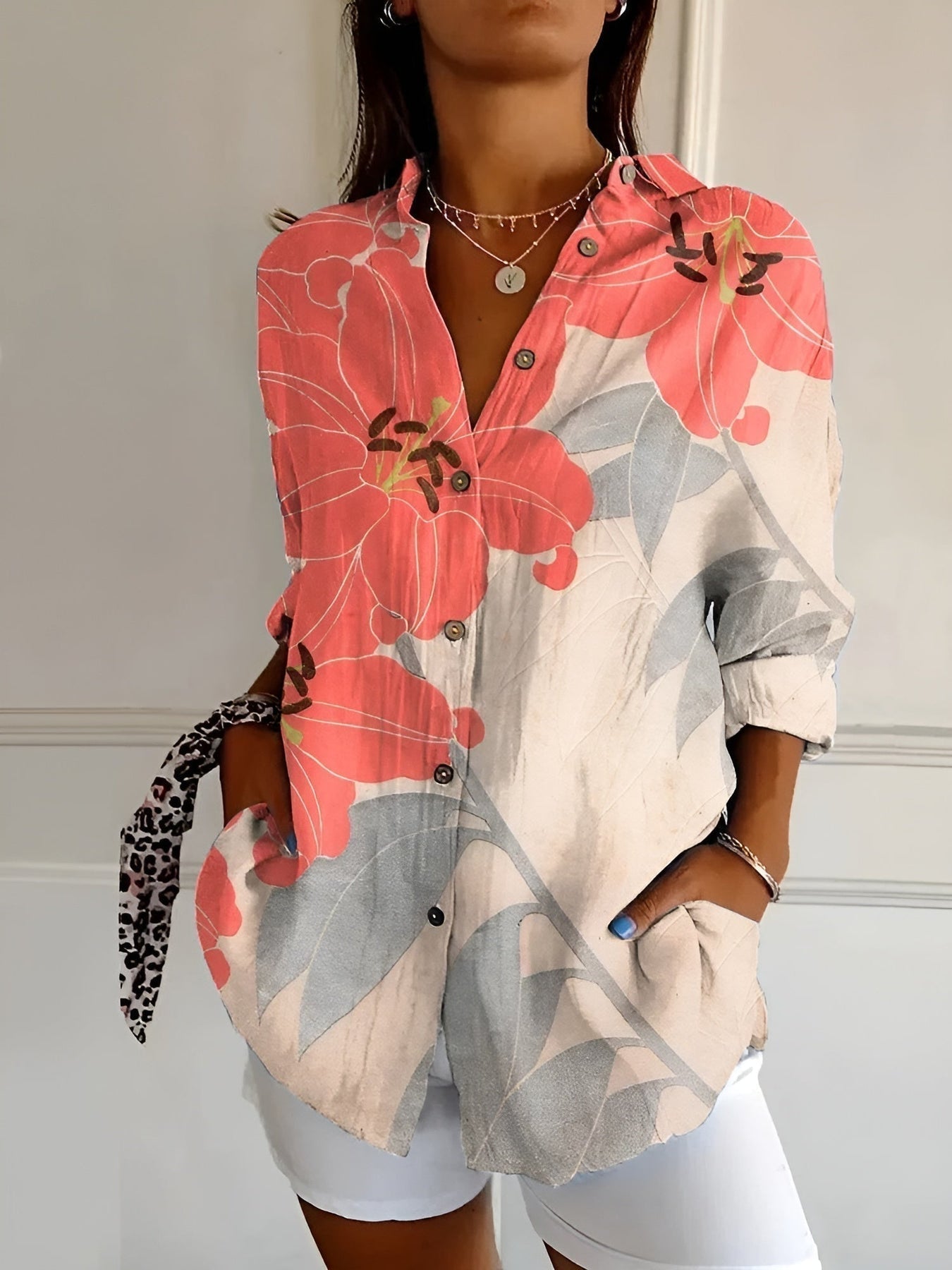 Brenda - Floral Print Long Sleeve Casual Blouse