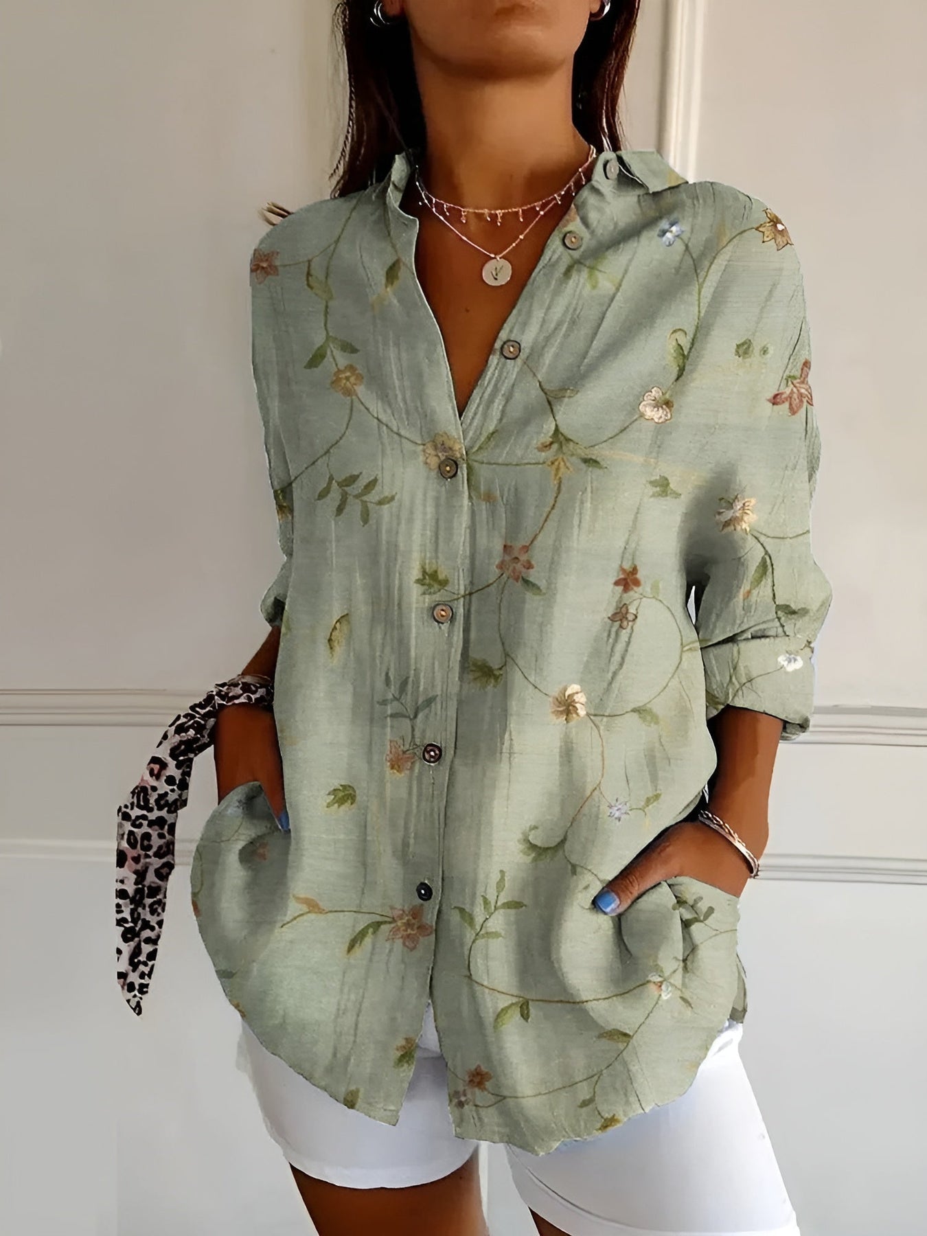 Brenda - Floral Print Long Sleeve Casual Blouse