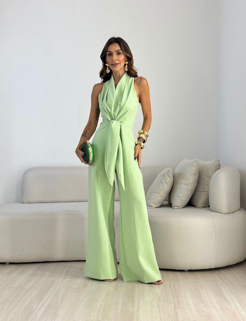 Kamwi | Halter Neck Tie Front Jumpsuit
