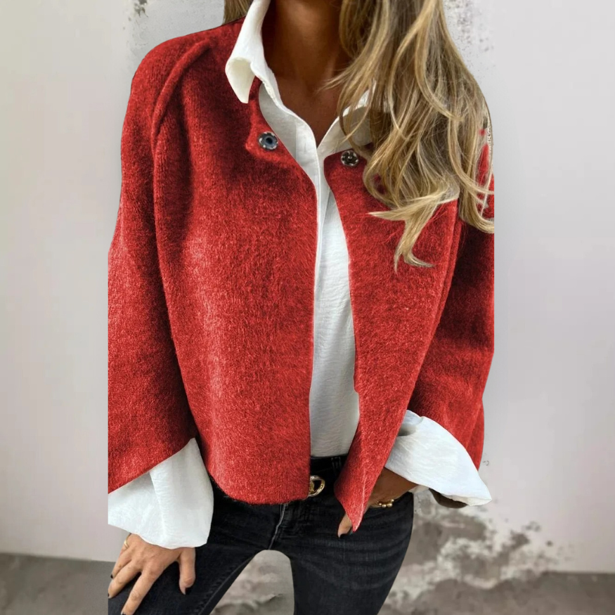 Henrike | Cropped Round Neck Textured Long Sleeve Jacket