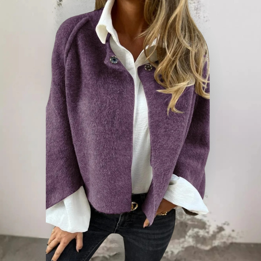 Henrike | Cropped Round Neck Textured Long Sleeve Jacket