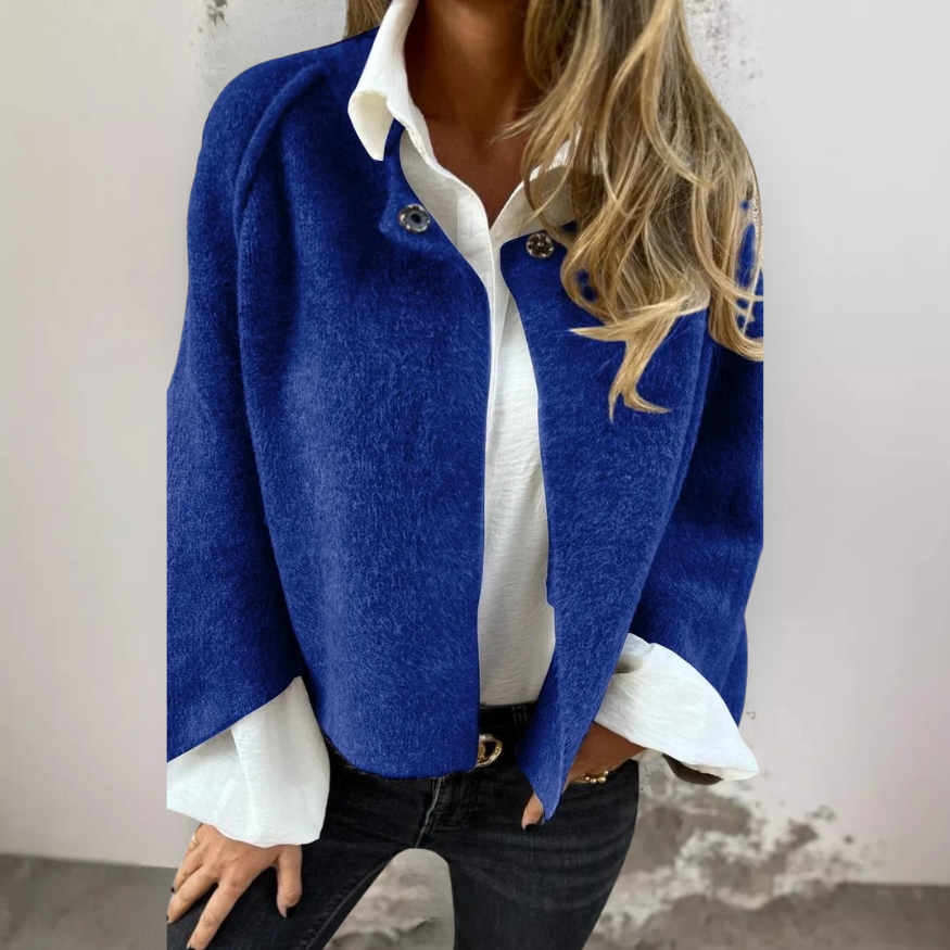 Henrike | Cropped Round Neck Textured Long Sleeve Jacket