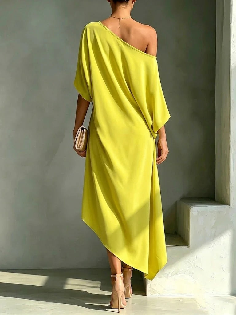 Elonia - Asymmetric Off Shoulder Midi Dress