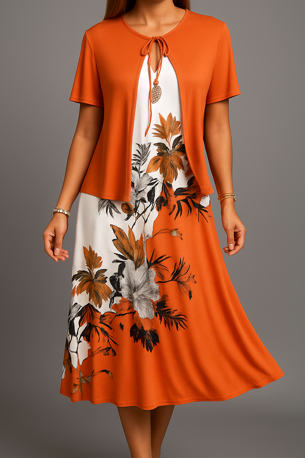 Isadora | Floral Midi Dress With Tie Overlay