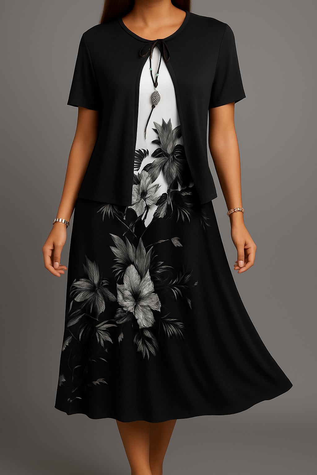 Isadora | Floral Midi Dress With Tie Overlay