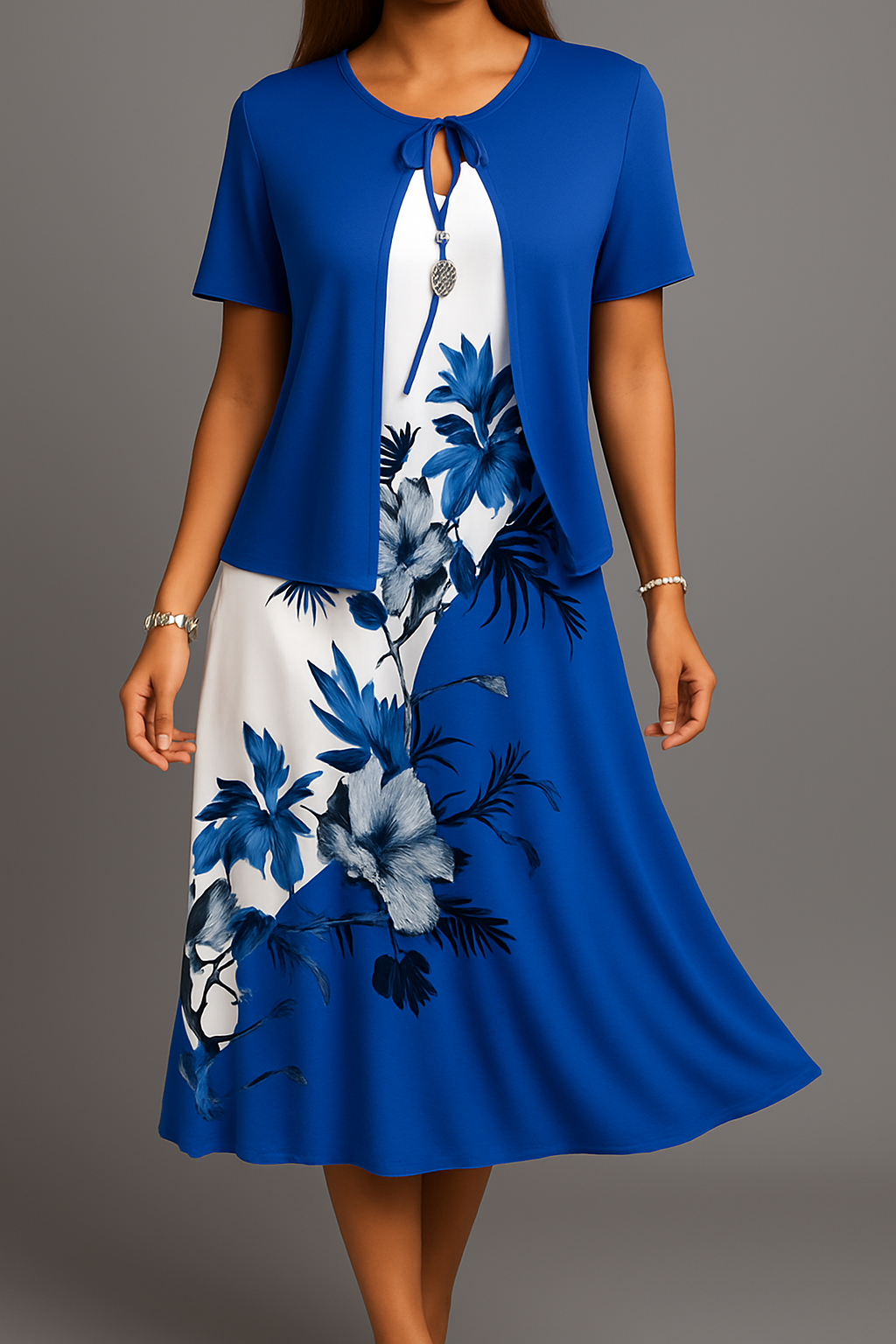 Isadora | Floral Midi Dress With Tie Overlay