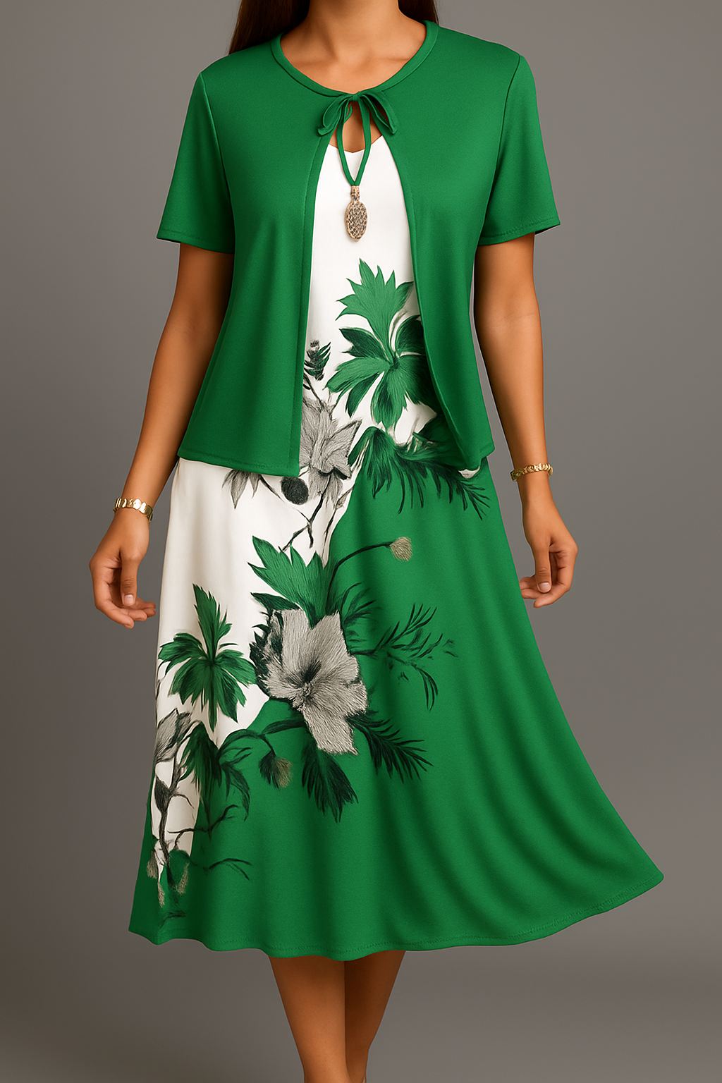Isadora | Floral Midi Dress With Tie Overlay