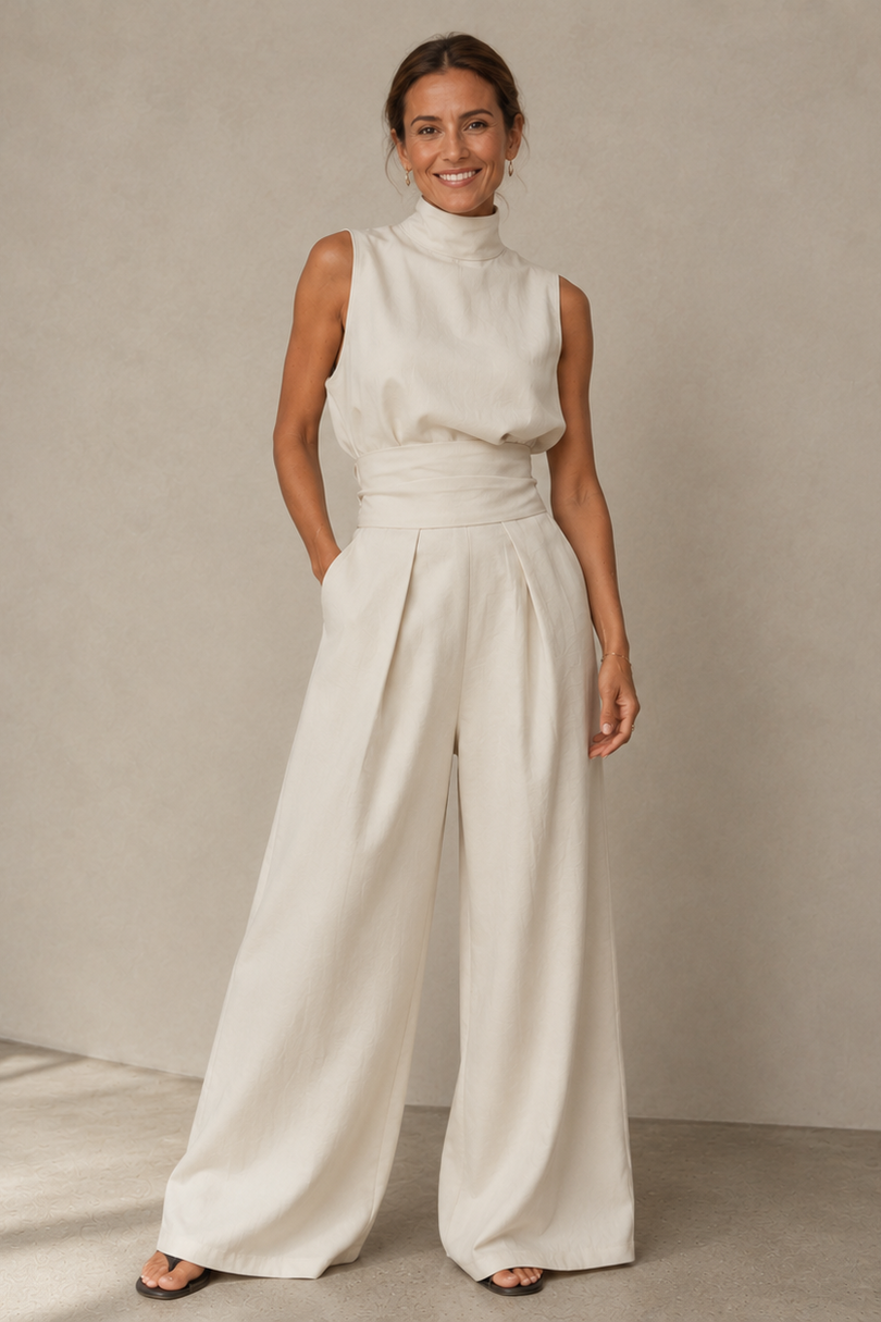 Winka | Sleeveless High Neck Wide Leg Jumpsuit
