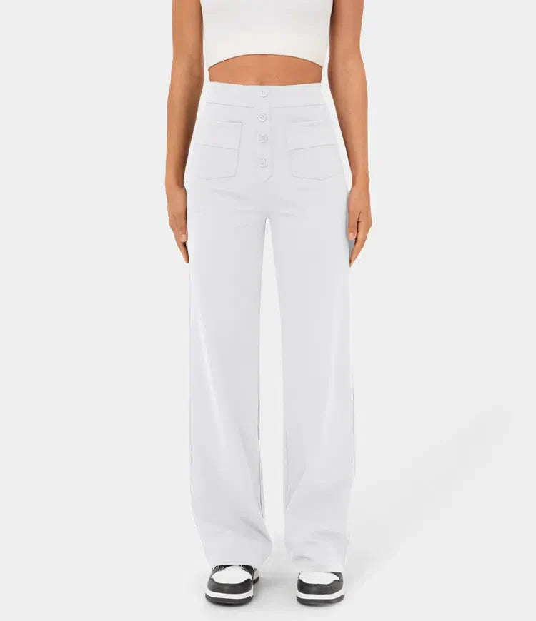 Elke | High Waist Wide Leg Button Trousers