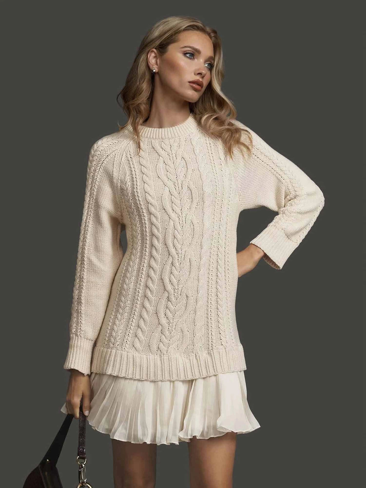 Ambra | Cable Knit Dress with Pleated Hem