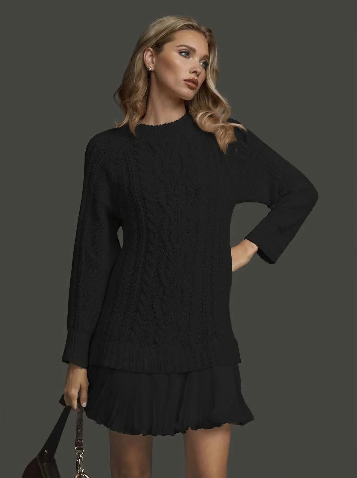 Ambra | Cable Knit Dress with Pleated Hem
