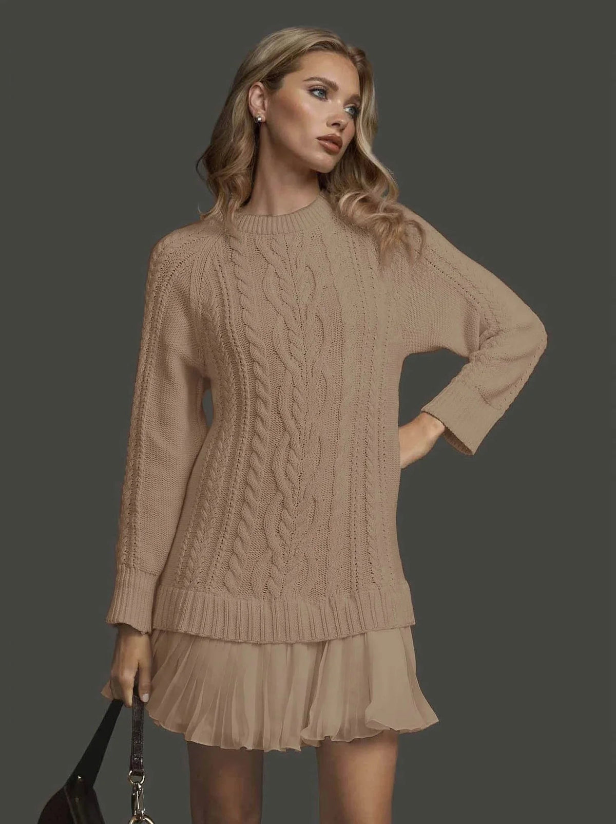 Ambra | Cable Knit Dress with Pleated Hem