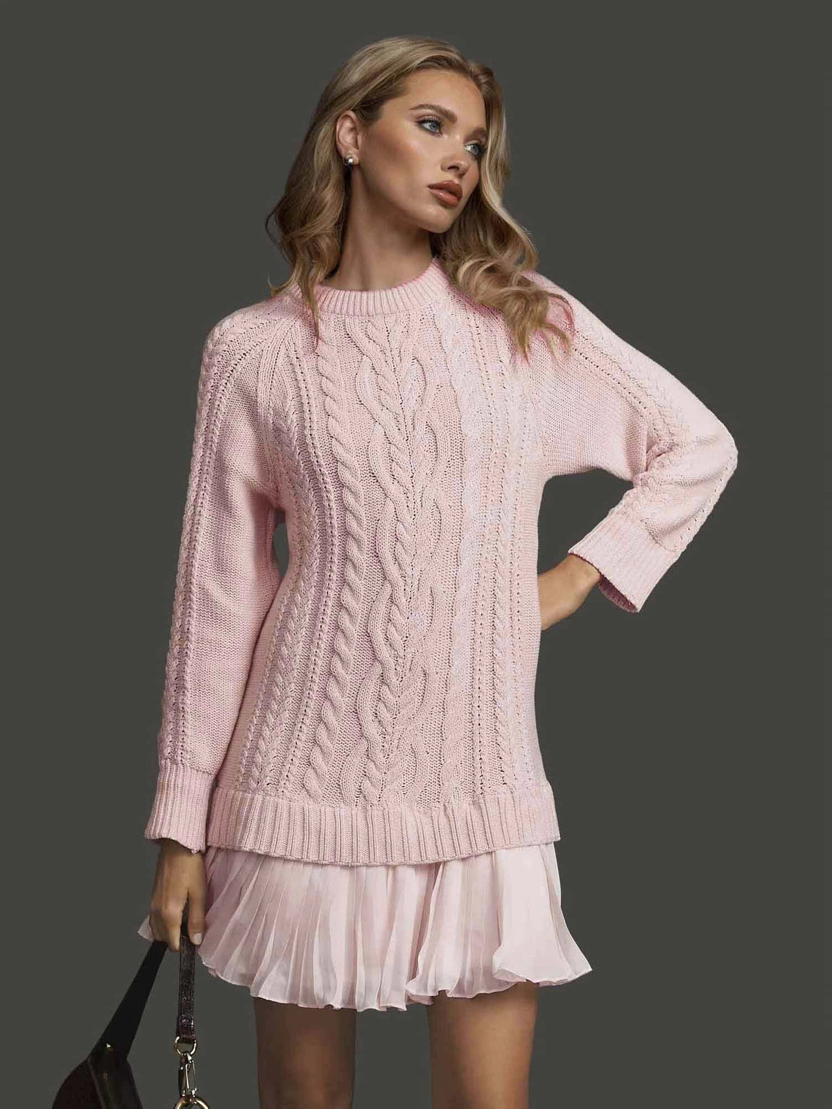 Ambra | Cable Knit Dress with Pleated Hem
