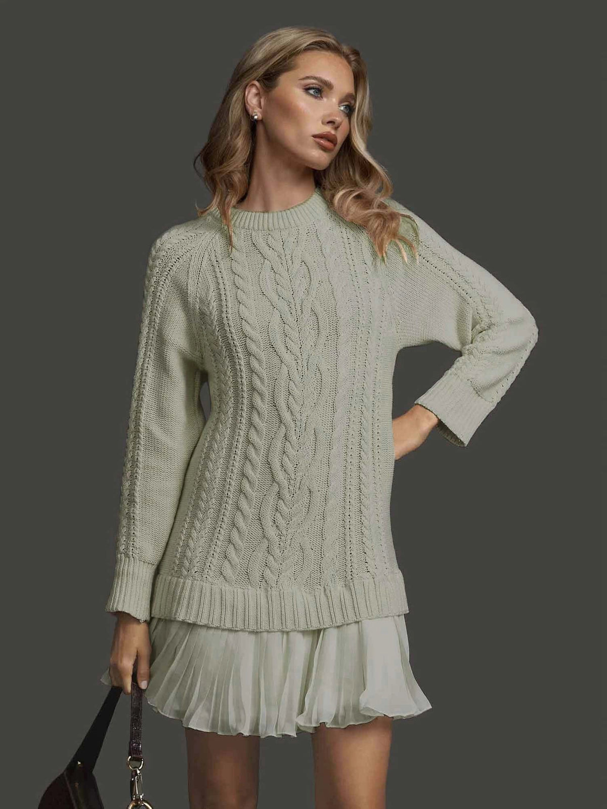 Ambra | Cable Knit Dress with Pleated Hem