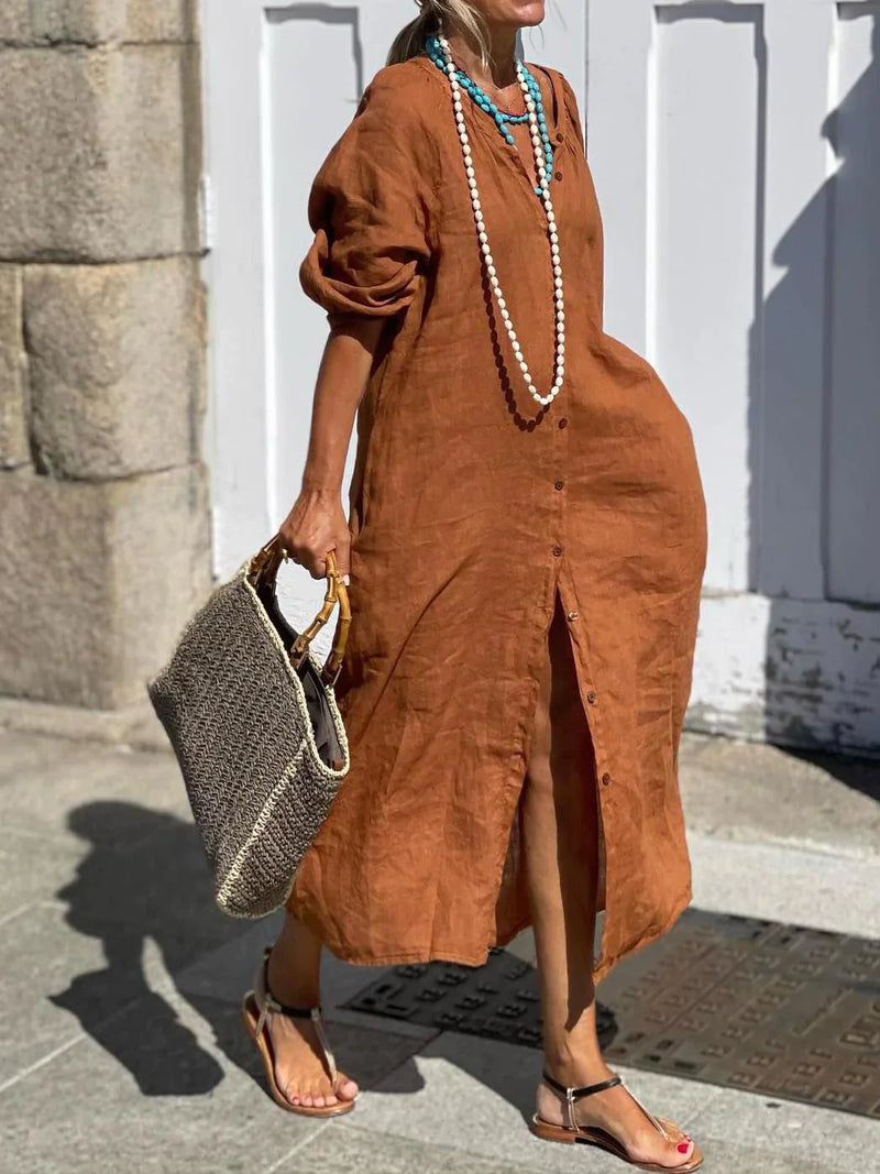Mihaela | Button Front Long Sleeve Maxi Dress