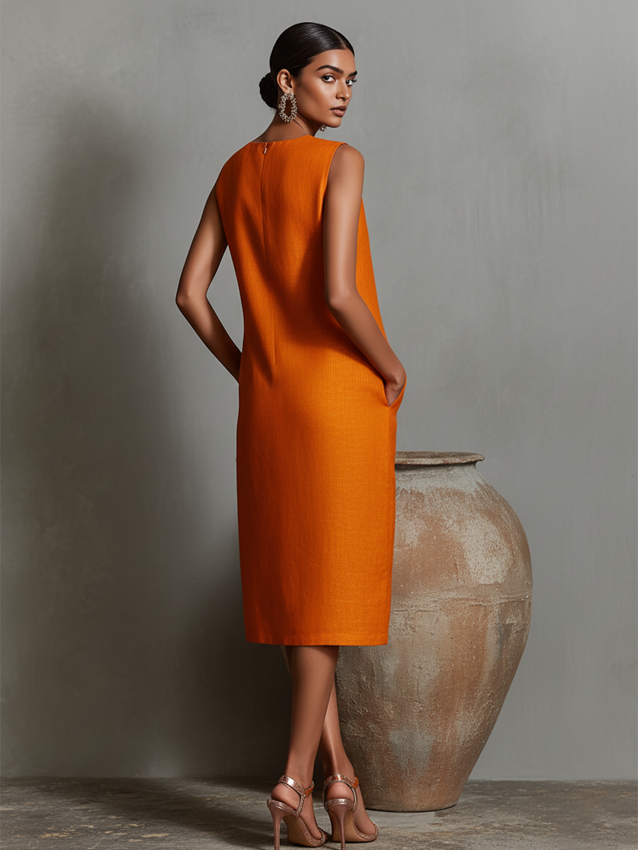 Katalina | Sleeveless Round Neck Midi Pocket Dress