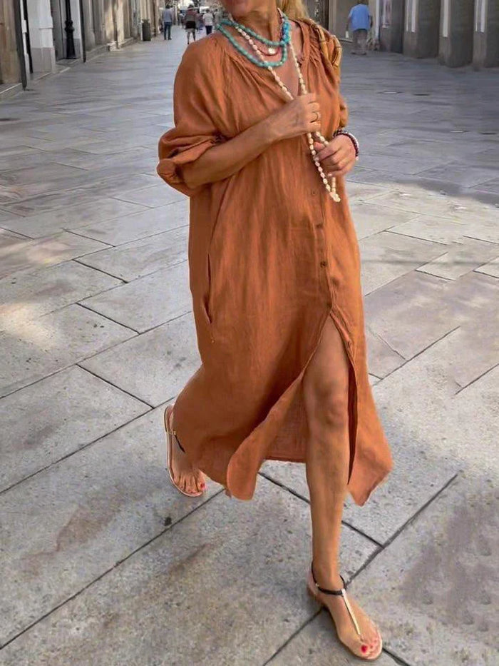 Mihaela | Button Front Long Sleeve Maxi Dress
