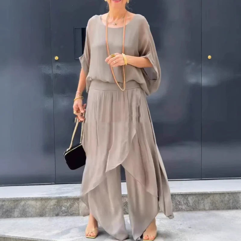 Alyson | Chiffon Layered Wide Leg Two Piece Set
