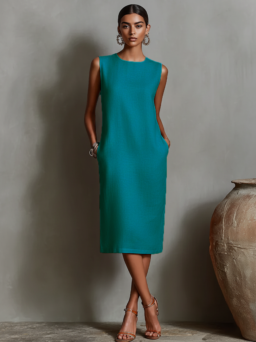 Katalina | Sleeveless Round Neck Midi Pocket Dress